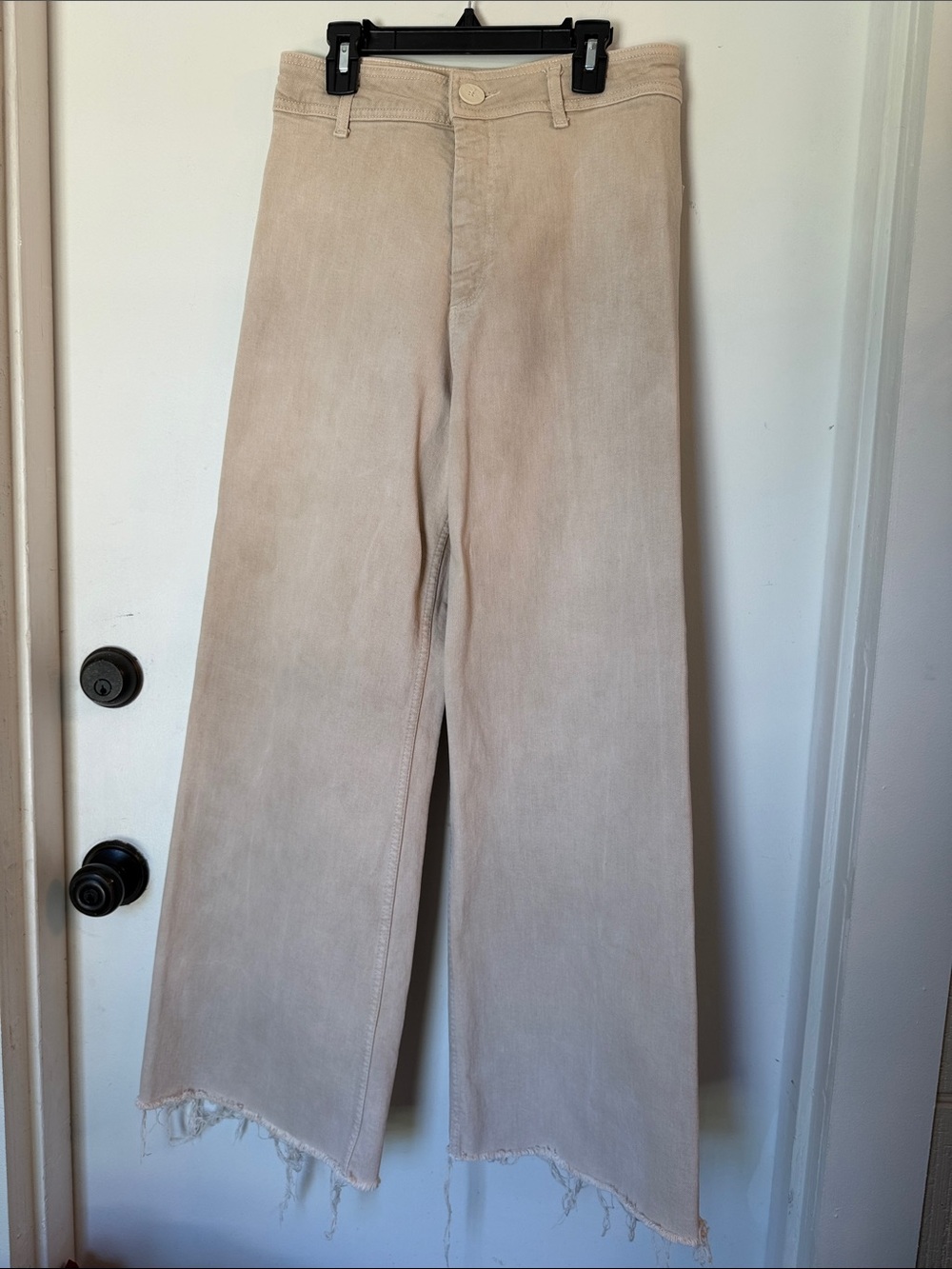 Zara Marine Straight High Waist wide leg Jeans khaki oatmeal Size 4